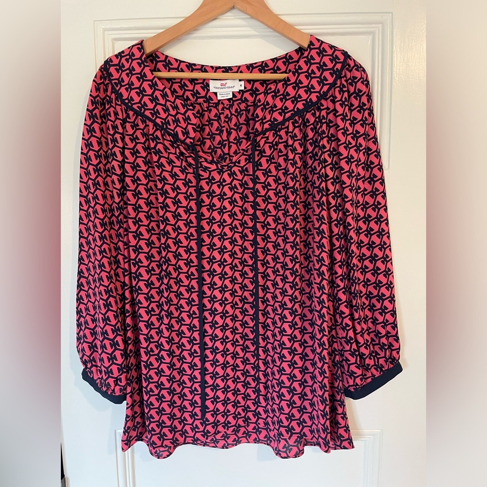 Vineyard Vines Women’s Red and Navy Nautical Long Sleeve Top
